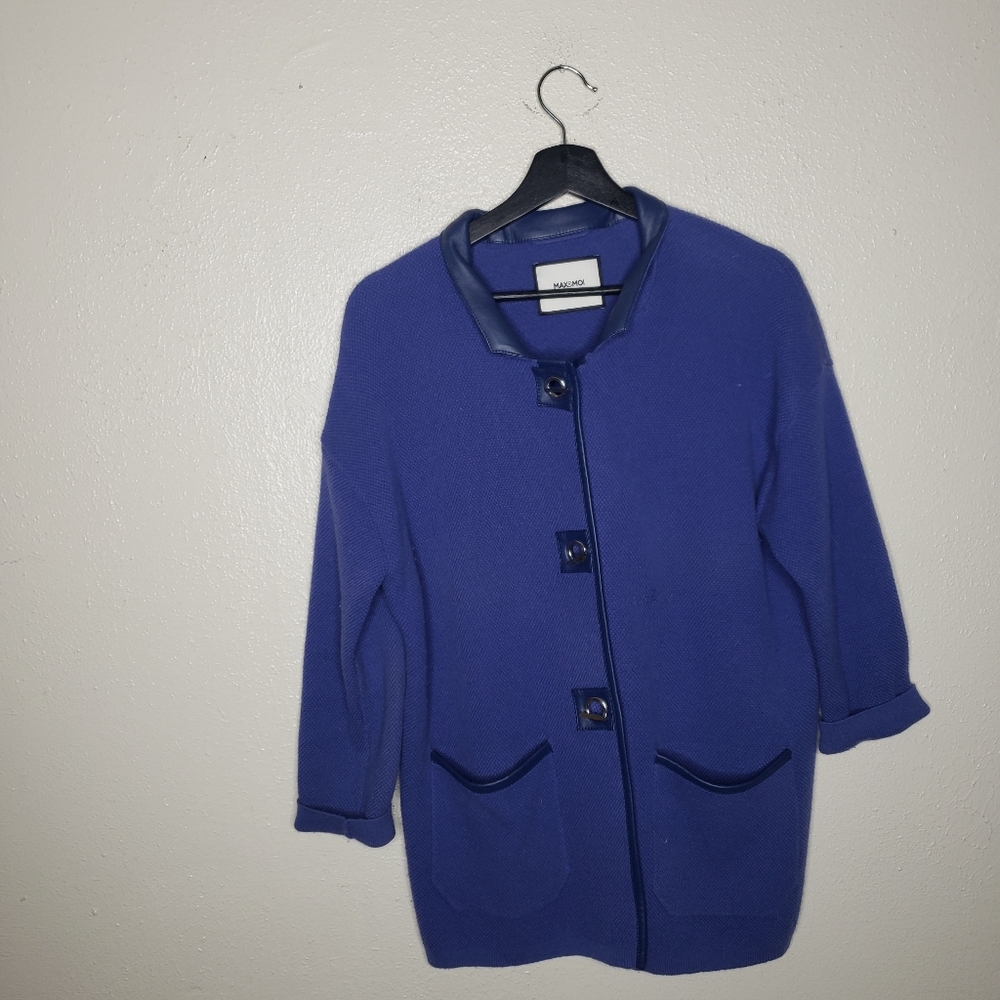 Max & Moi Paris Merino Wool Leather Trim Cardigan